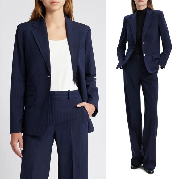 THEORY Tailor Blazer Pinstripe 2-Button Wool Blazer Jacket - Picture 7 of 16